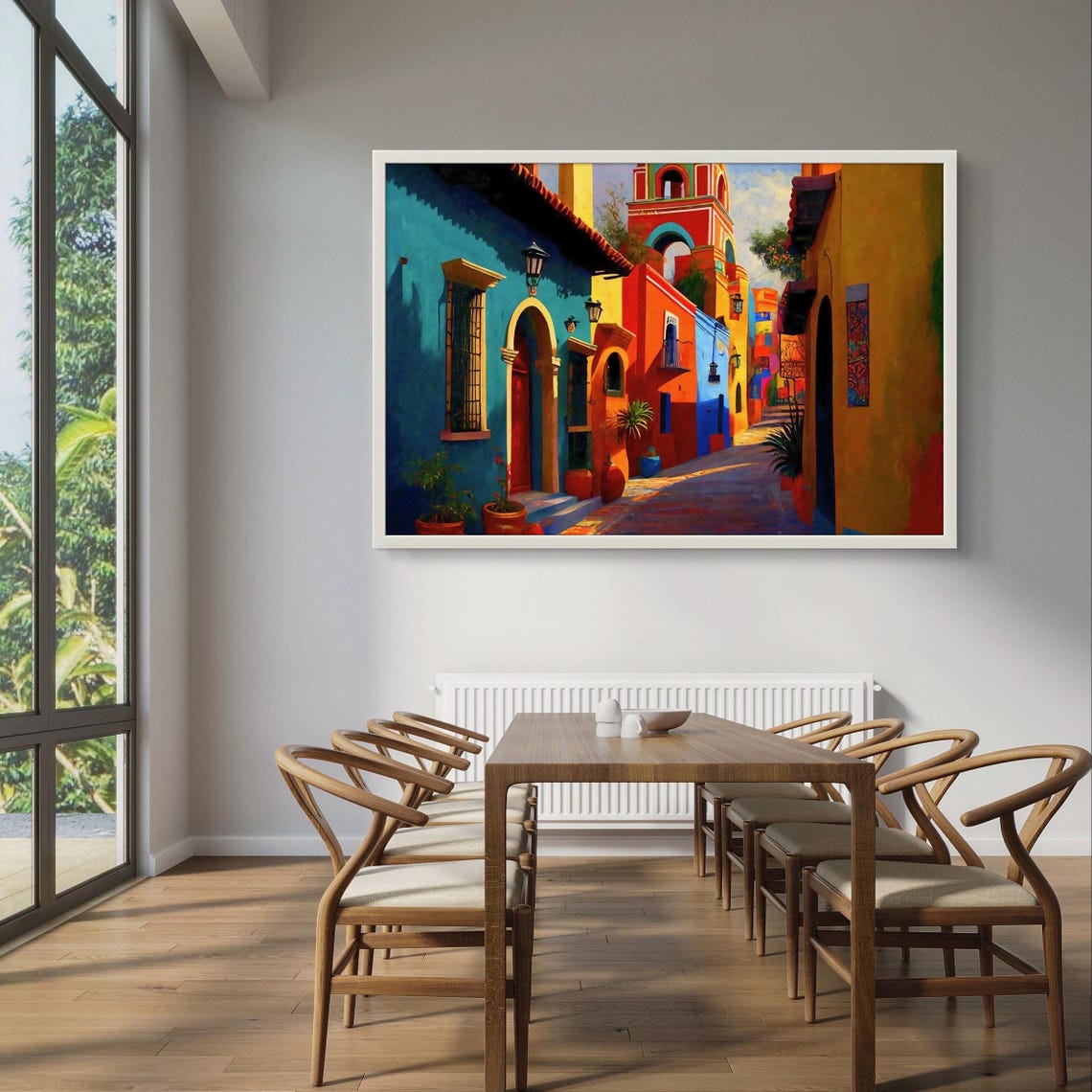 Sunlit Mexican Colonial Street With Red Bell Tower Village Poster - Image 2