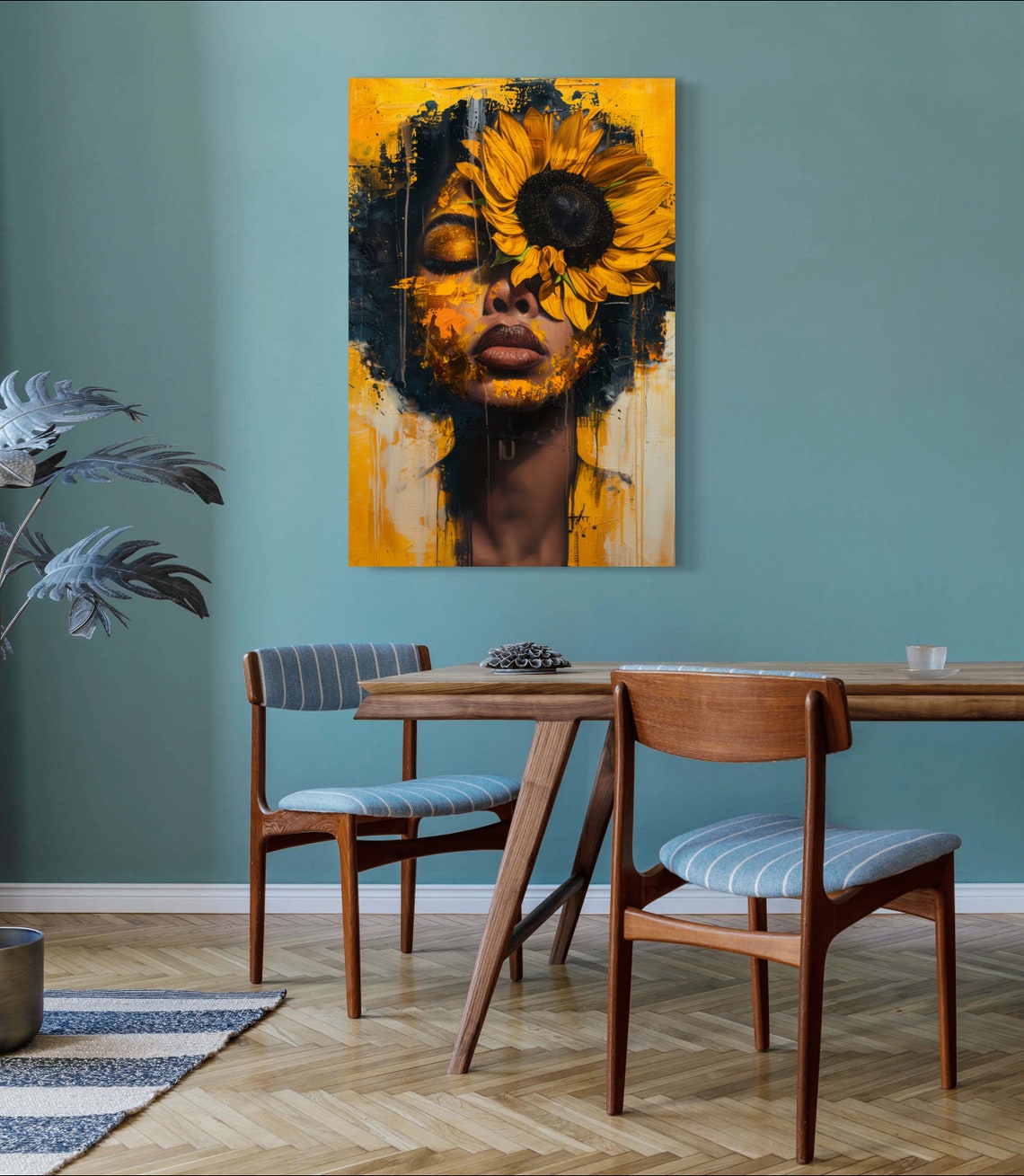 Woman Portrait with Sunflower Covering One Eye in Gold Tones Poster - Image 5