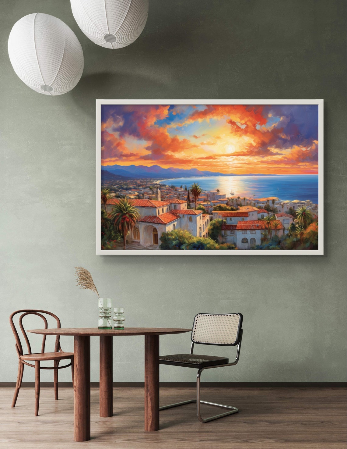 Santa Barbara Coastal Sunset with Red Tile Roofs Panorama Poster - Image 4