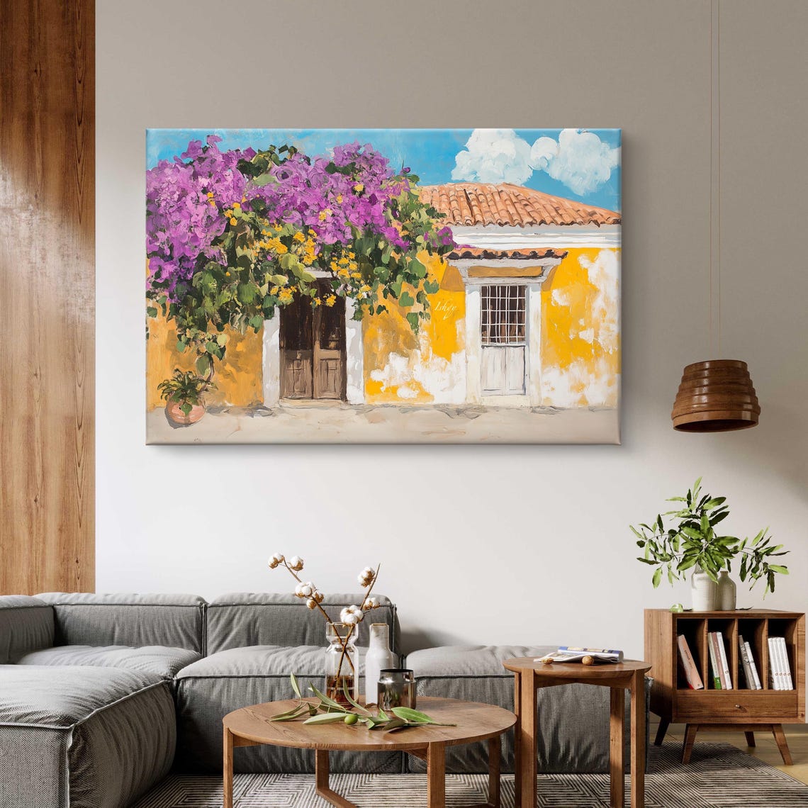 Yellow Colonial House Purple Bougainvillea Tropical Art Poster - Image 5
