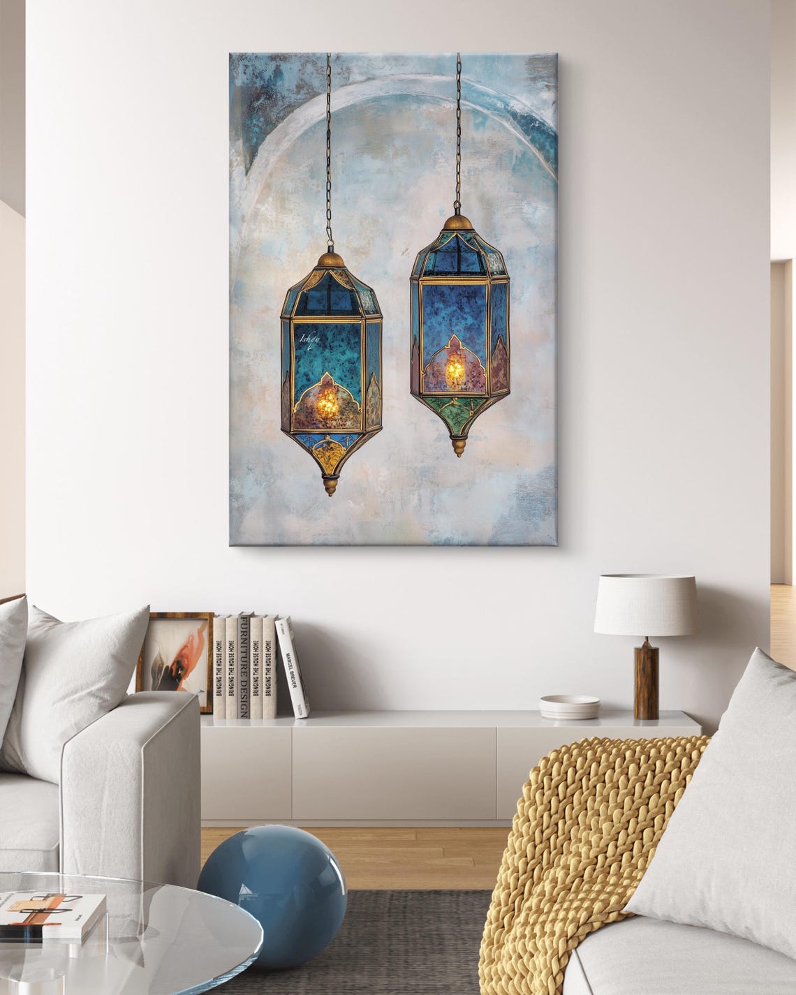 Two Moroccan Stained Glass Lanterns Hanging Still Life Painting Poster - Image 7