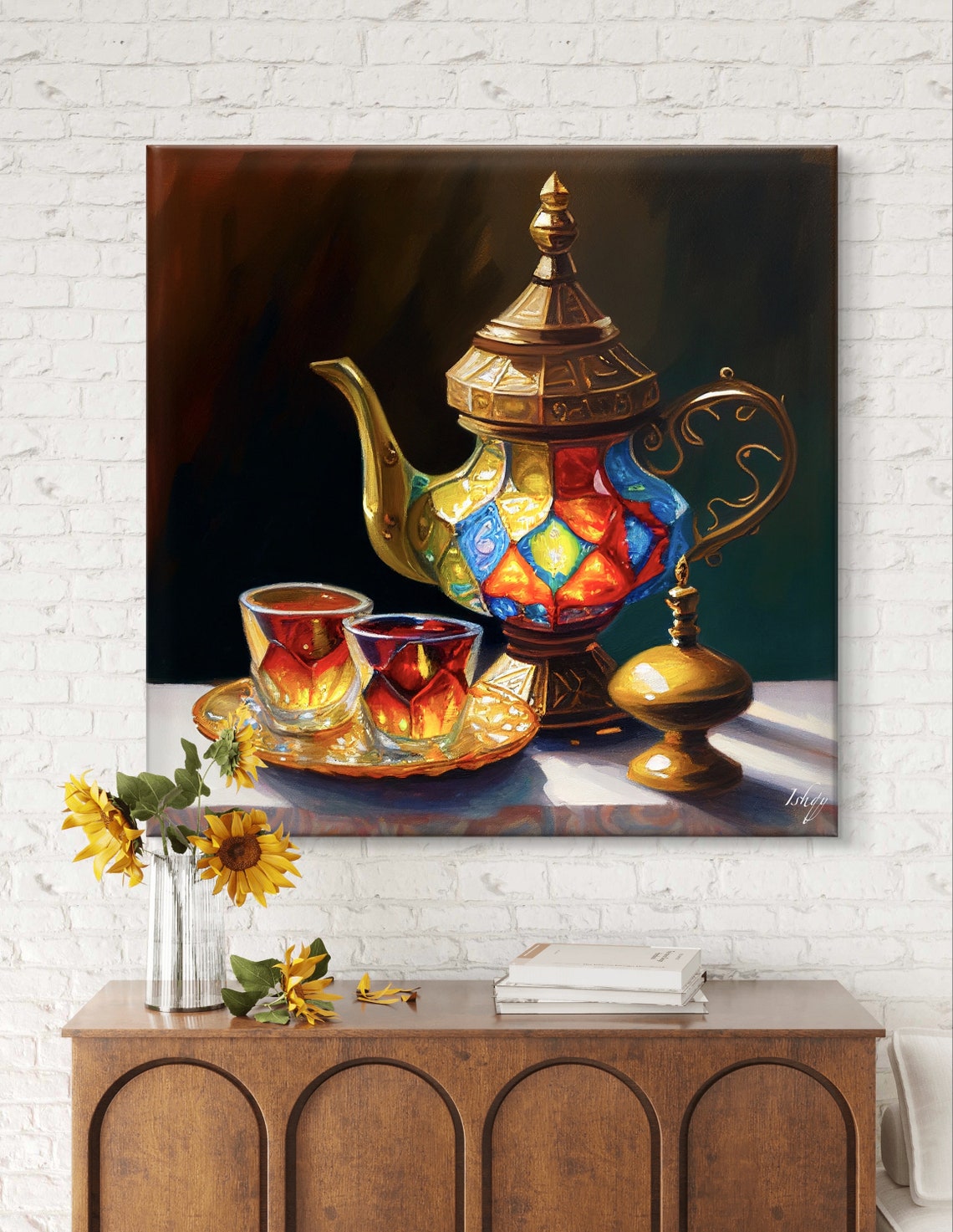 Colorful Moroccan Mosaic Teapot With Tea Glasses Kitchen Poster - Image 6