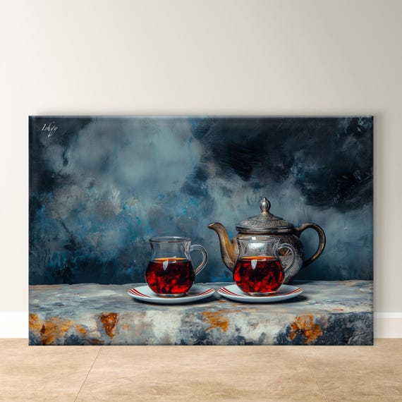Turkish Tea Decor Tea Set Wall Art Traditional Tea Room Print Cozy Kitchen Art Turkish Style Elegant Tea Decor Boho Ethnic Art