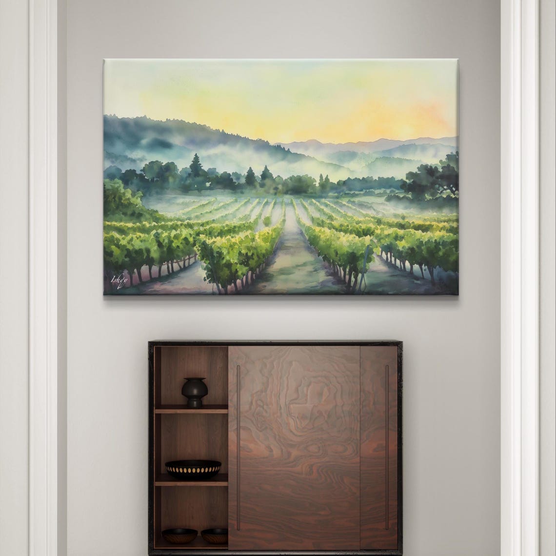 Napa Valley Vineyard Morning Mist Soft Watercolor Wine Poster - Image 7