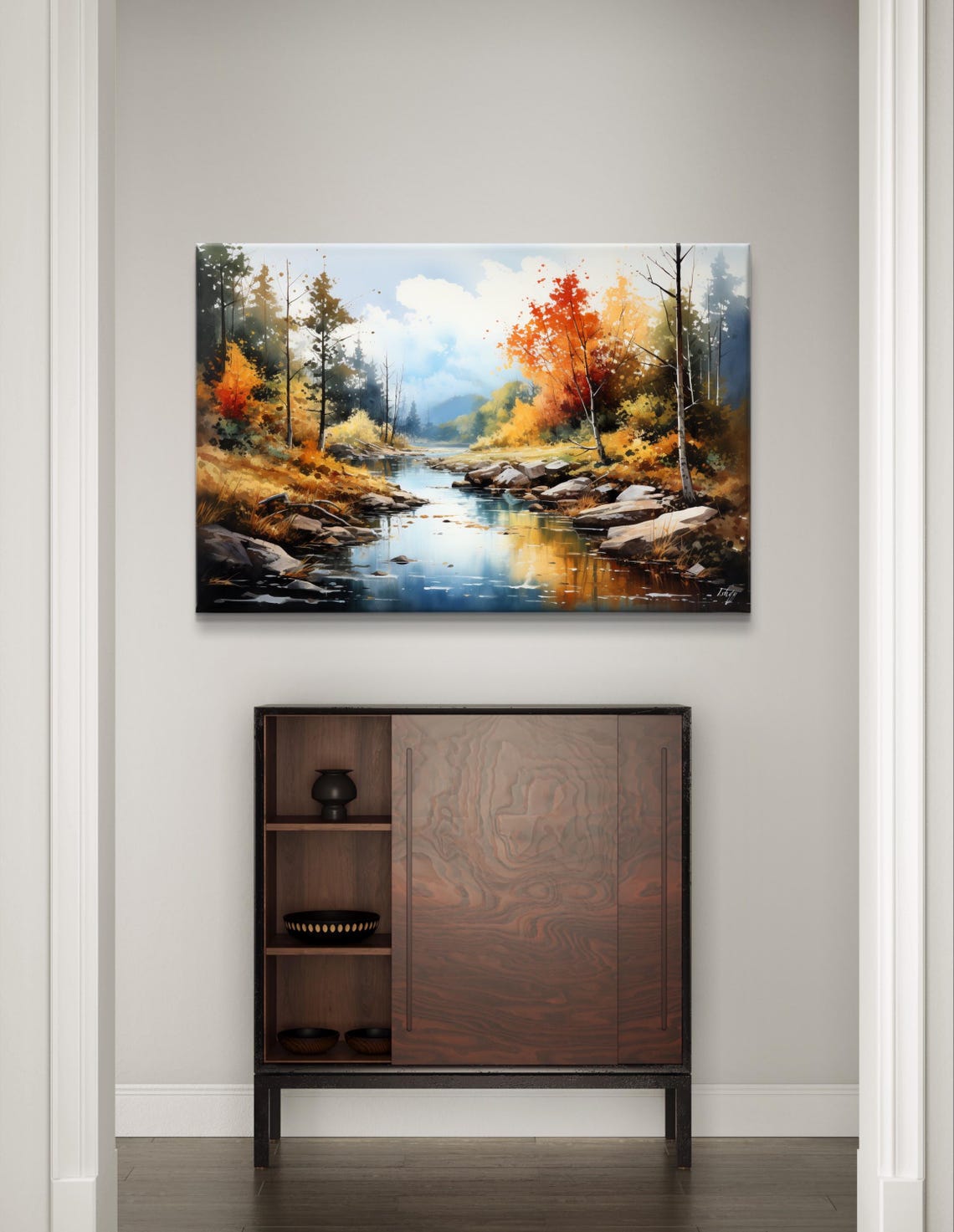 Autumn in New England Fall River and Forest Watercolor Poster - Image 7