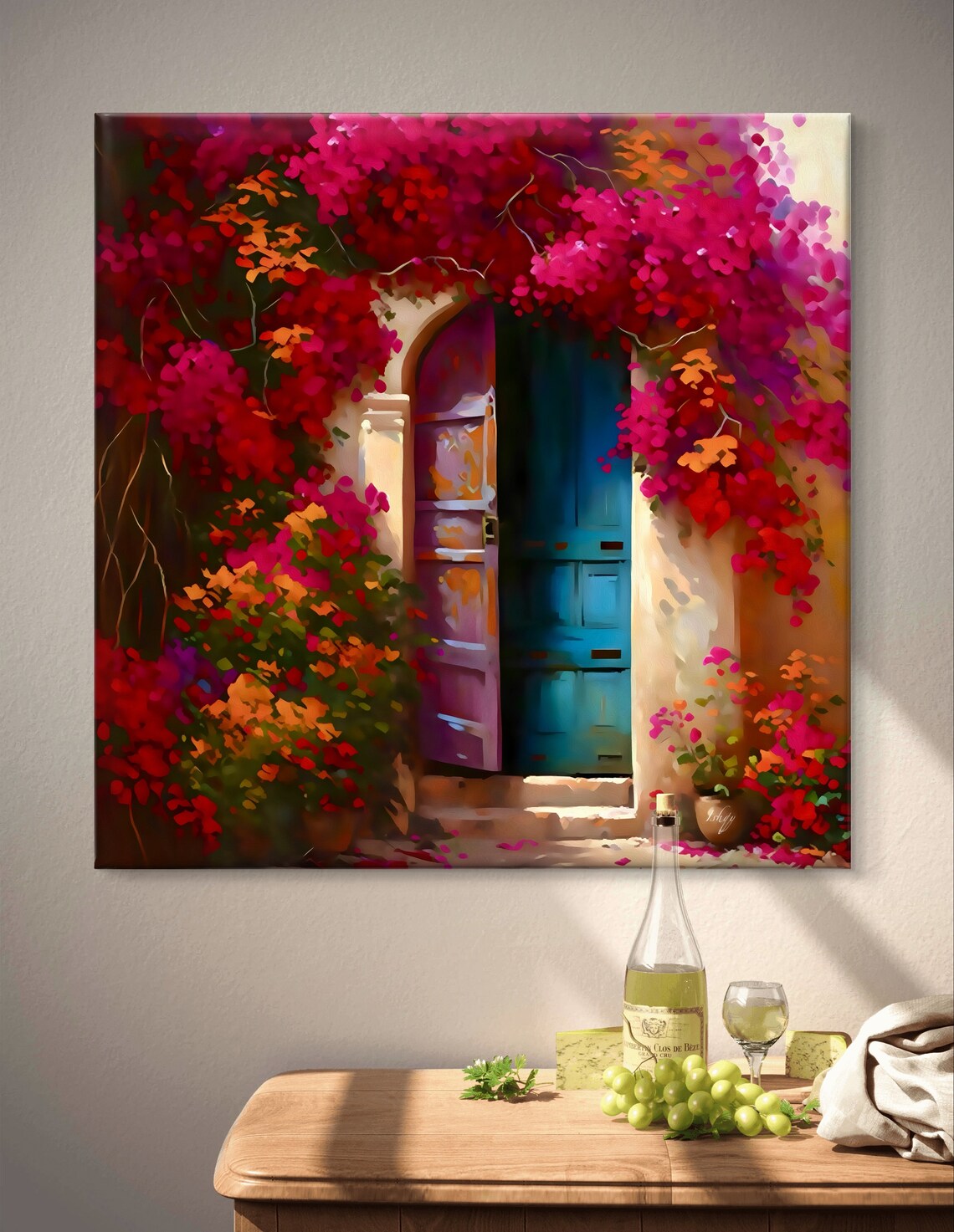 Rustic Blue Door Bougainvillea Art Print, Mediterranean - Image 6