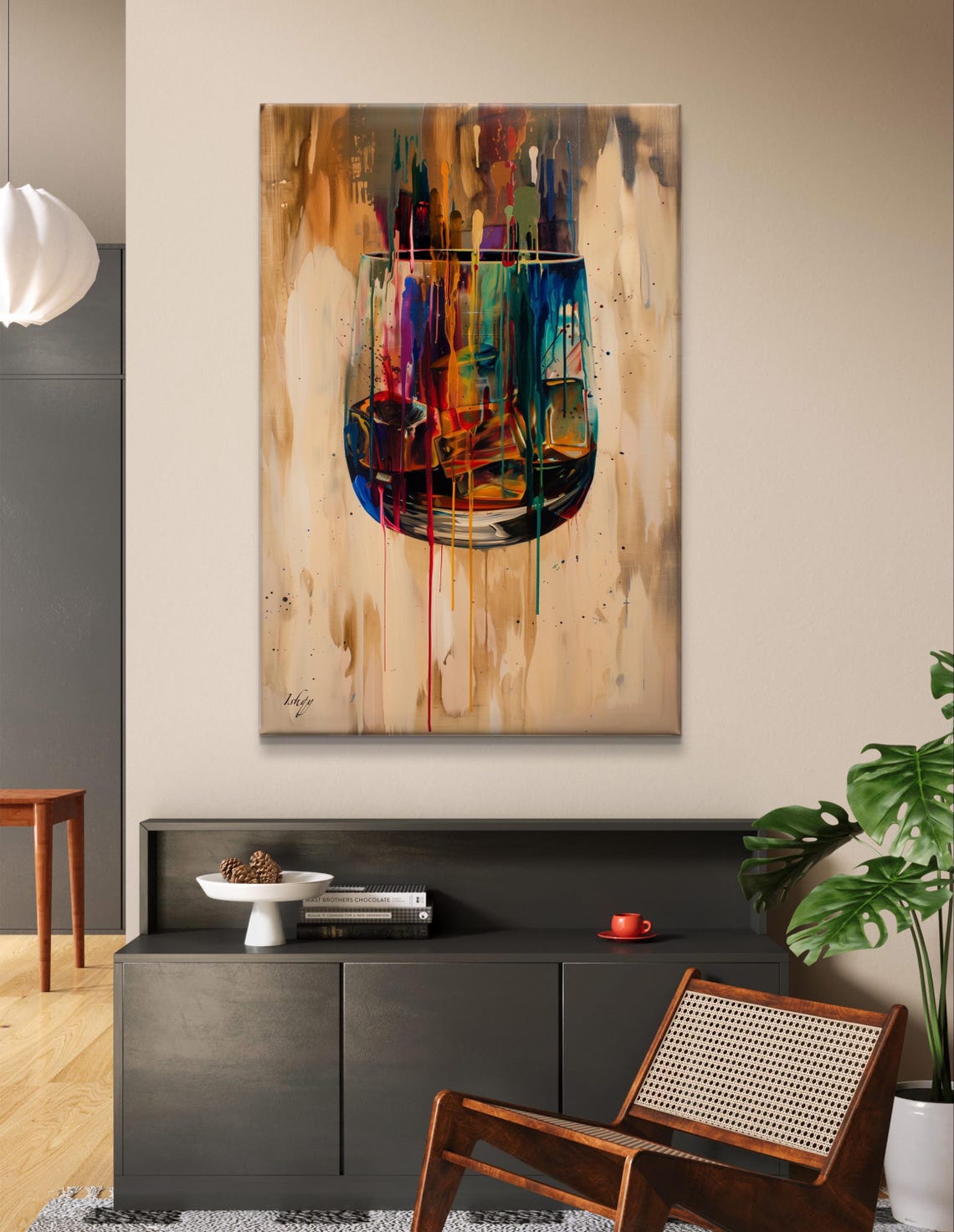 Abstract Whiskey Glass Vibrant Color Drip Modern Bar Art Poster - Image 5