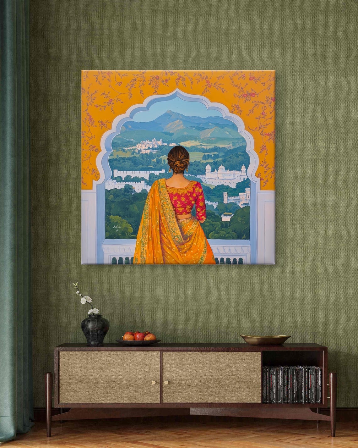 Woman at Palace Window Orange Saree India Royal View Art Poster - Image 7