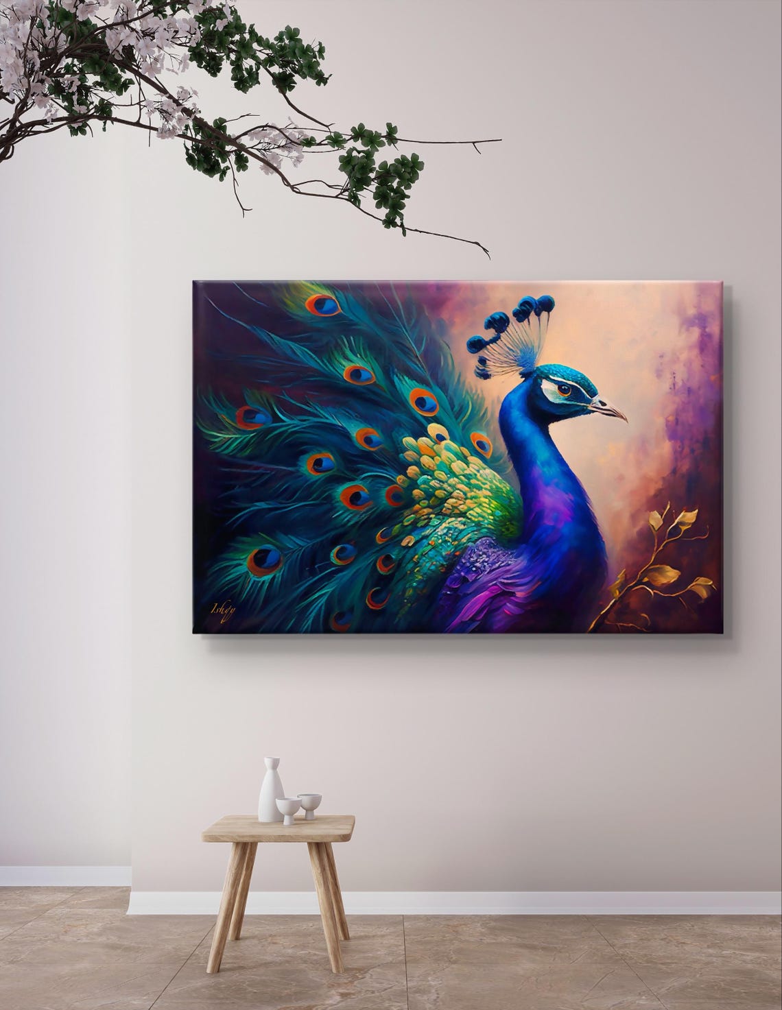 Regal Peacock With Iridescent Plumage Painterly Bird Art Poster - Image 6