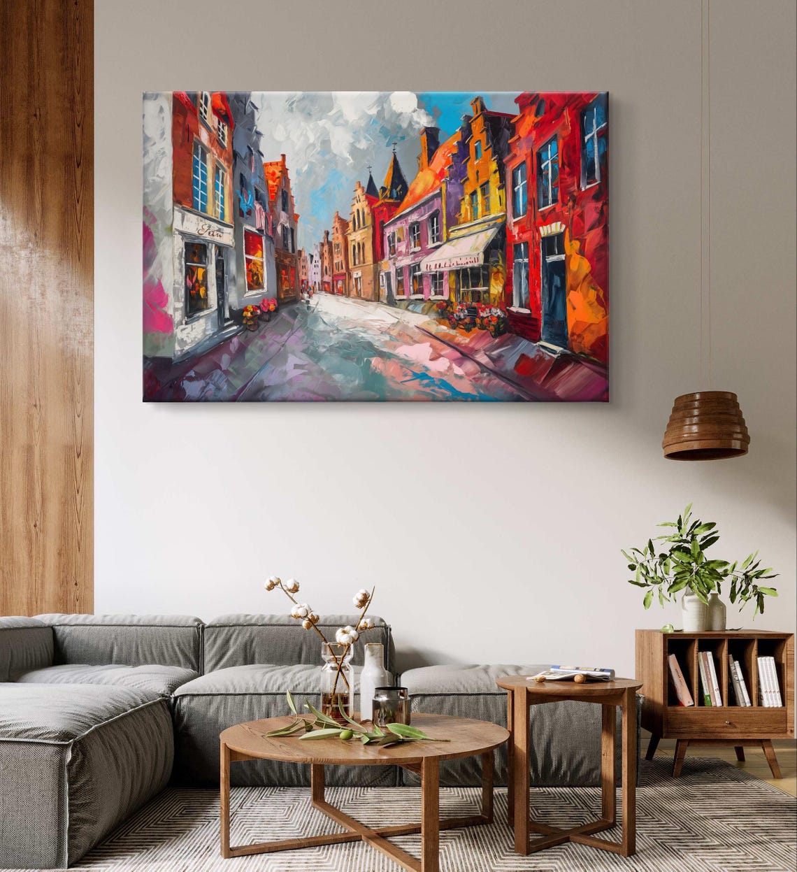 Bruges Old Town Street in Vivid Red and Orange Impressionist Poster - Image 4