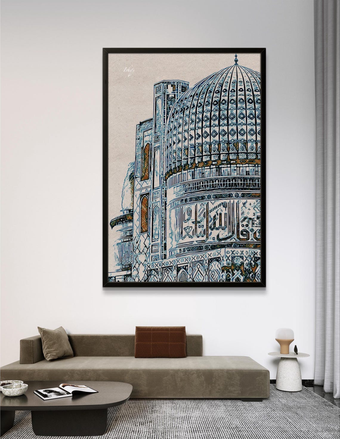 Samarkand Mosque Blue Ink Architectural Line Art Decor Poster - Image 3