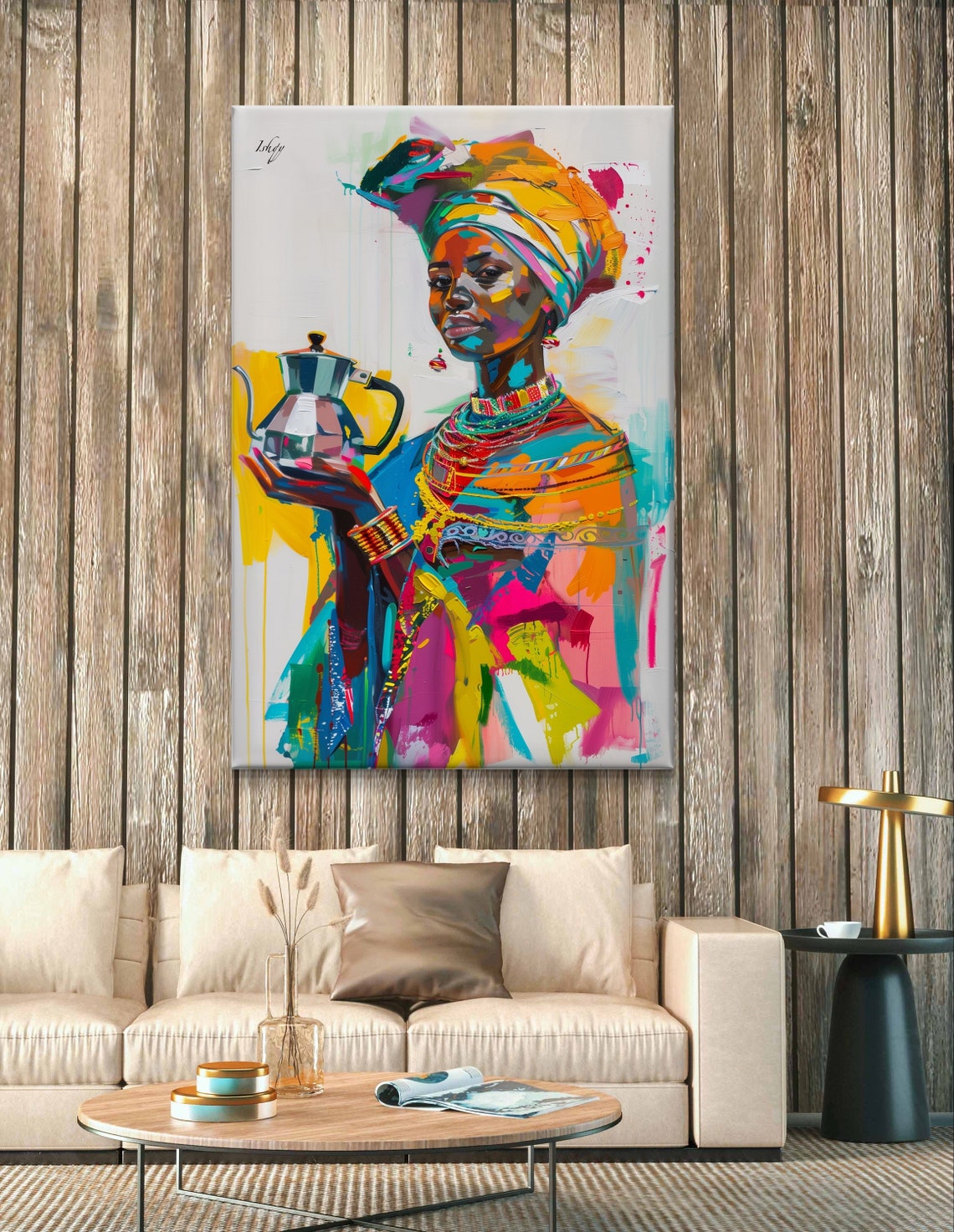 Ethiopian Woman Holding Traditional Coffee Pot in Vivid Colors Poster - Image 5