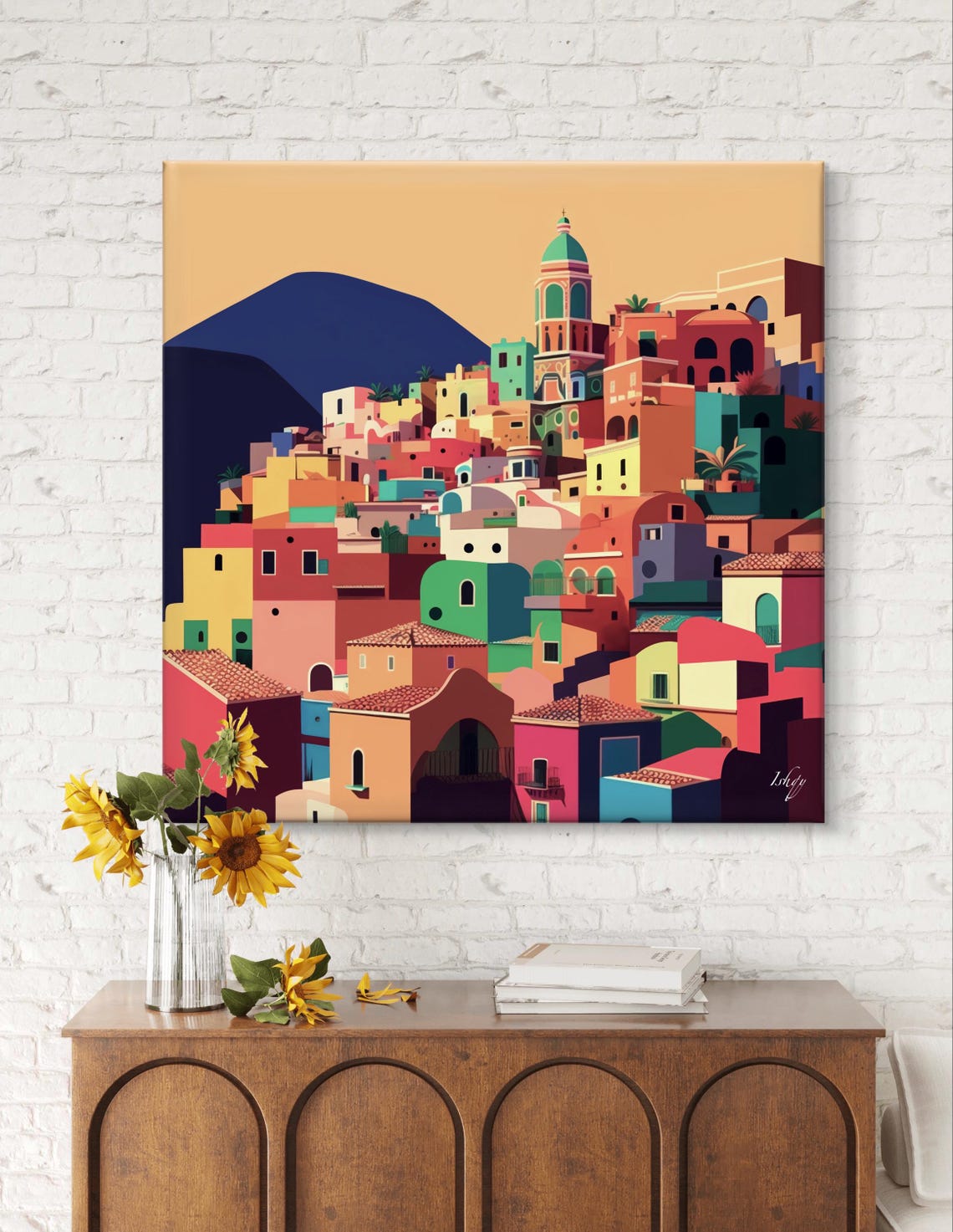 Colorful Mediterranean Hillside Village by the Sea at Dusk Poster - Image 6