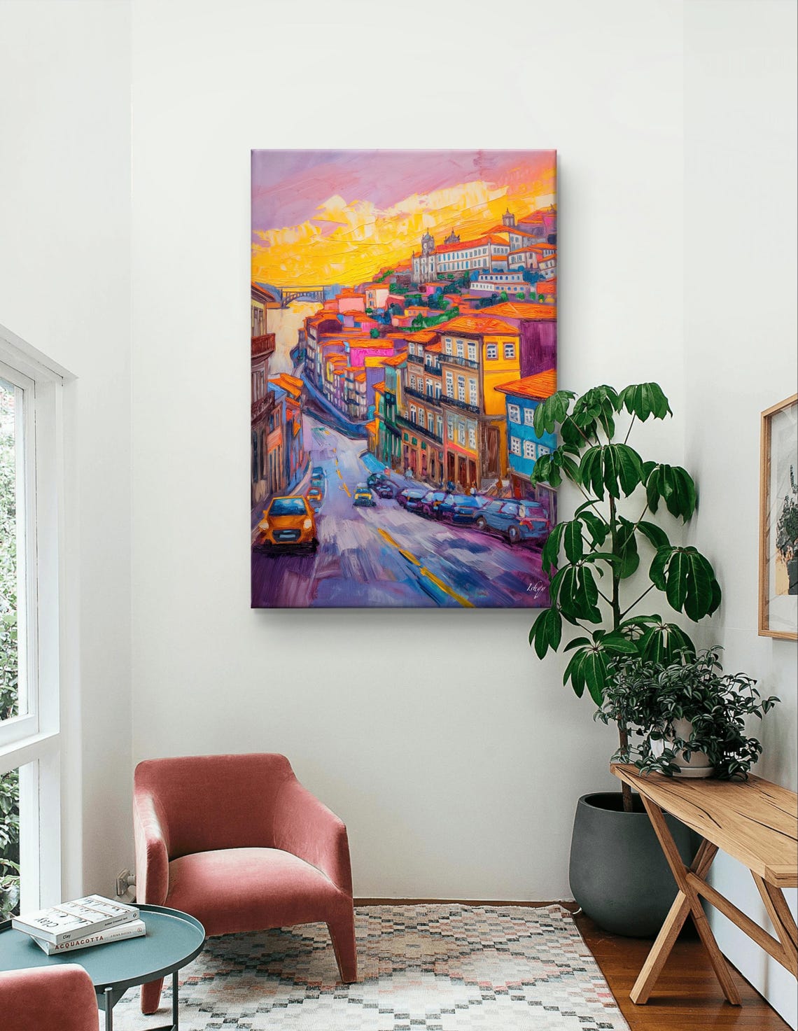 Porto Portugal Sunset Street with Hillside Houses Art Poster - Image 6