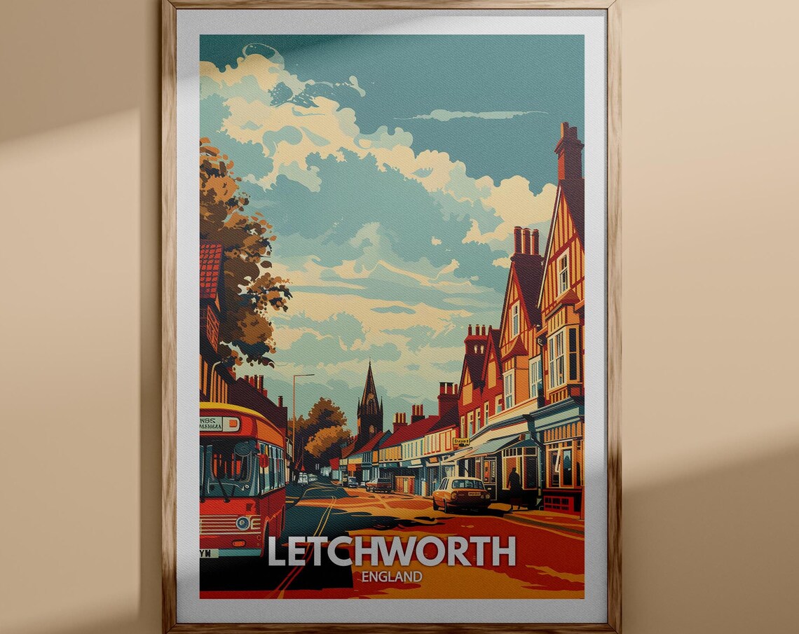 Letchworth England Vintage Travel Poster Charming Street Scene