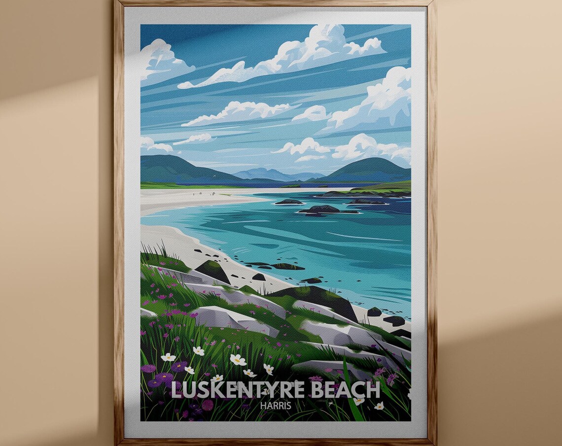 Luskentyre Beach Isle Of Harris White Sands Vintage Travel Poster