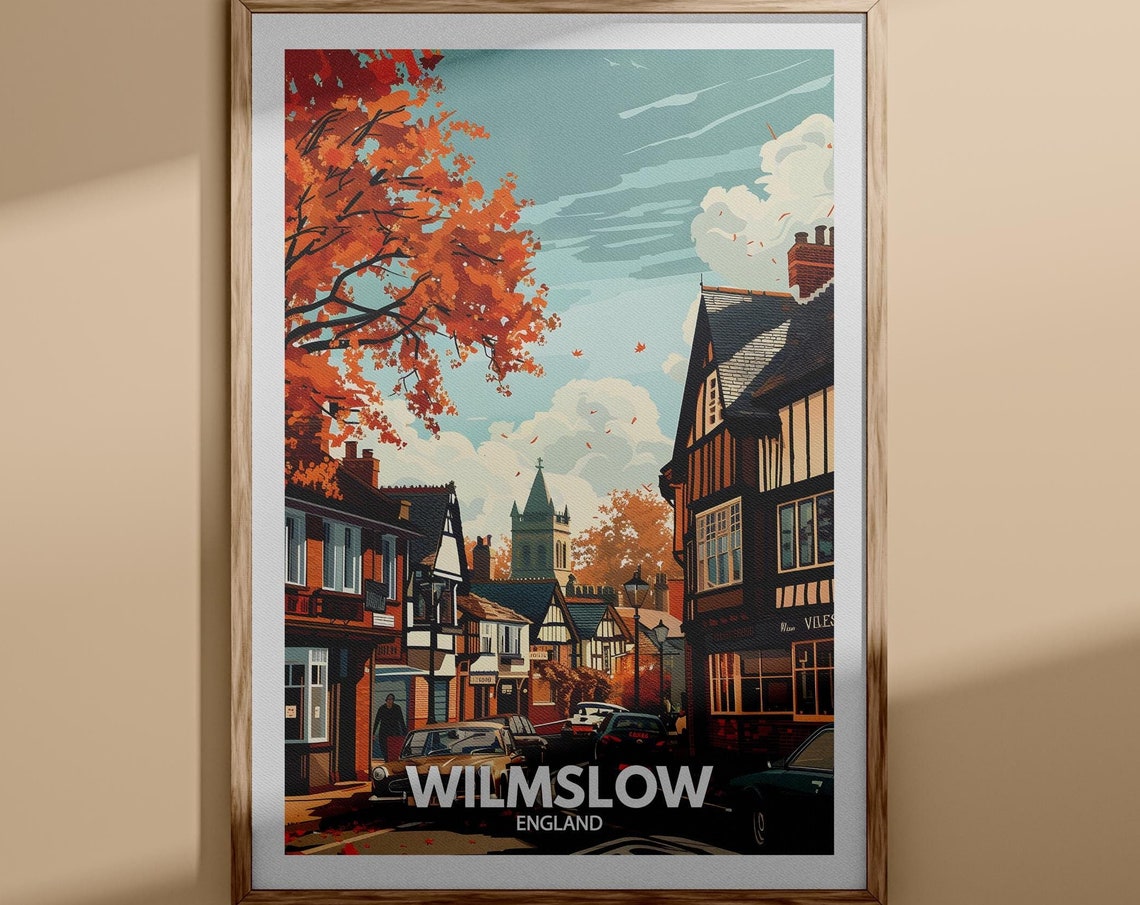 Wilmslow England Autumn Street Orange Maple Tree Church Poster