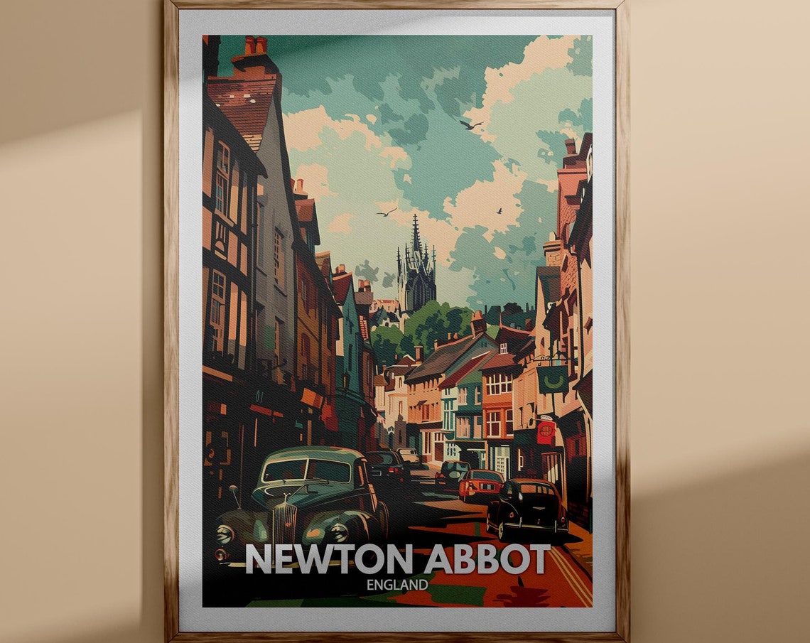Newton Abbot Print Newton Abbot Poster Uk Wall Art England Wall Art Decor British Travel Poster United Kingdom Print England City Art