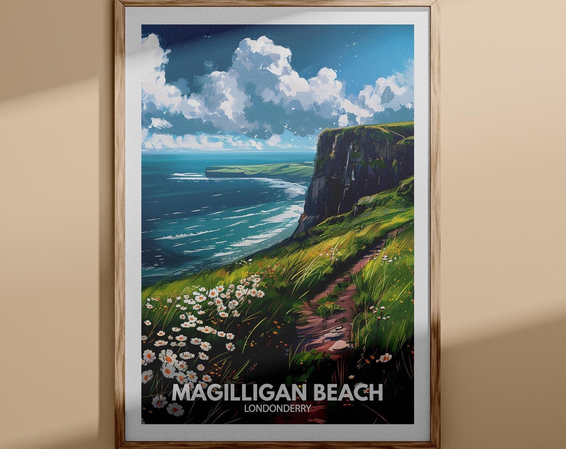 Magilligan Beach Londonderry Clifftop Daisies Coastal Poster