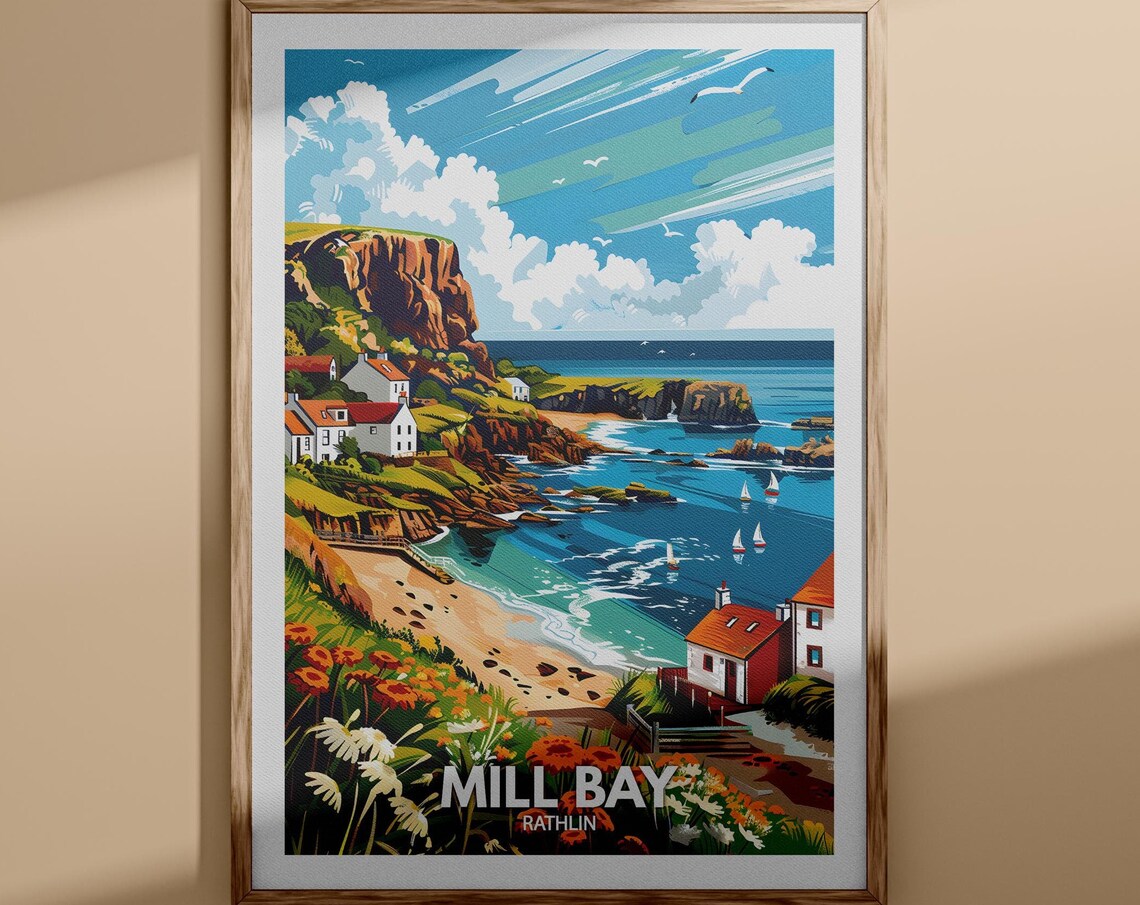 Mill Bay Rathlin Wild Coastal Village Cliffs Sailboats Poster