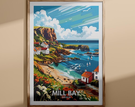 Mill Bay Rathlin Wild Coastal Village Cliffs Sailboats Poster