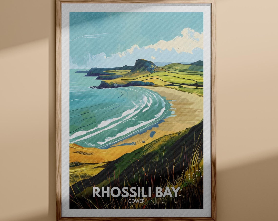 Rhossili Bay Gower Wales Sweeping Sandy Beach Headland Poster