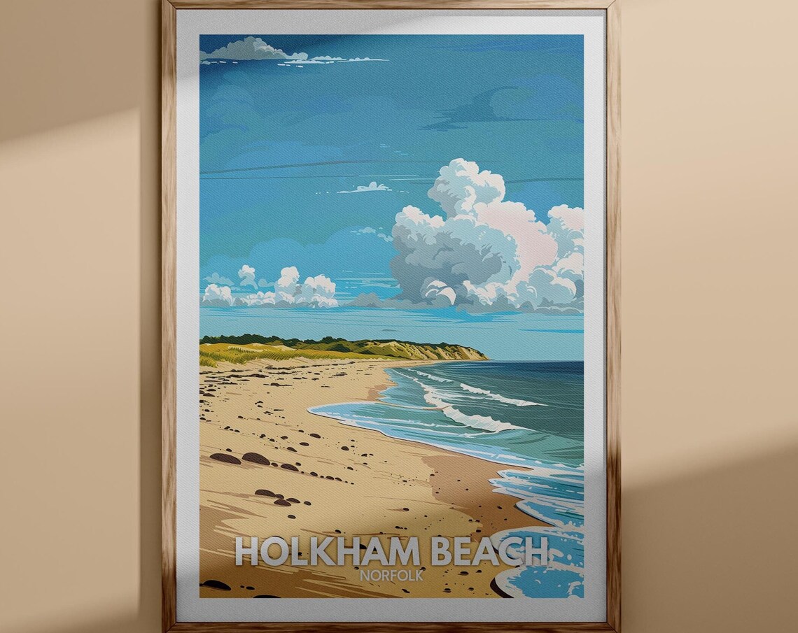 Holkham Beach Norfolk Wide Sandy Shore Dune View Travel Poster