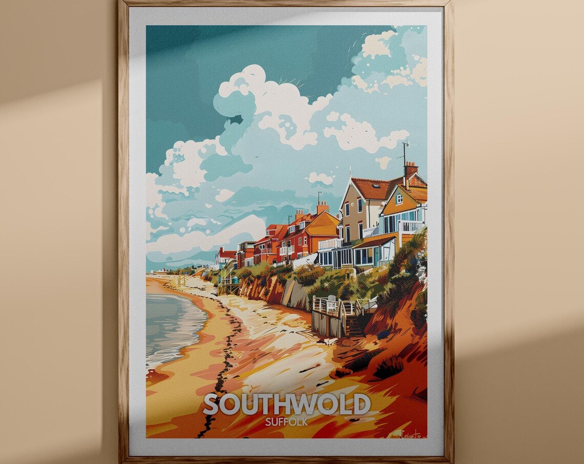 Southwold Suffolk Beachfront Colorful Houses Seaside Town Poster