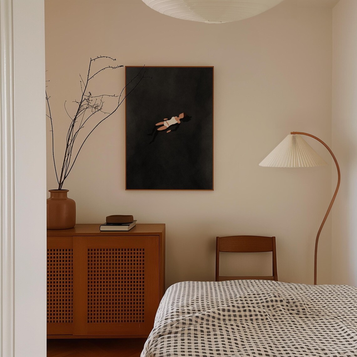 Woman Floating in Black Water, Minimalist Art Print - Image 2