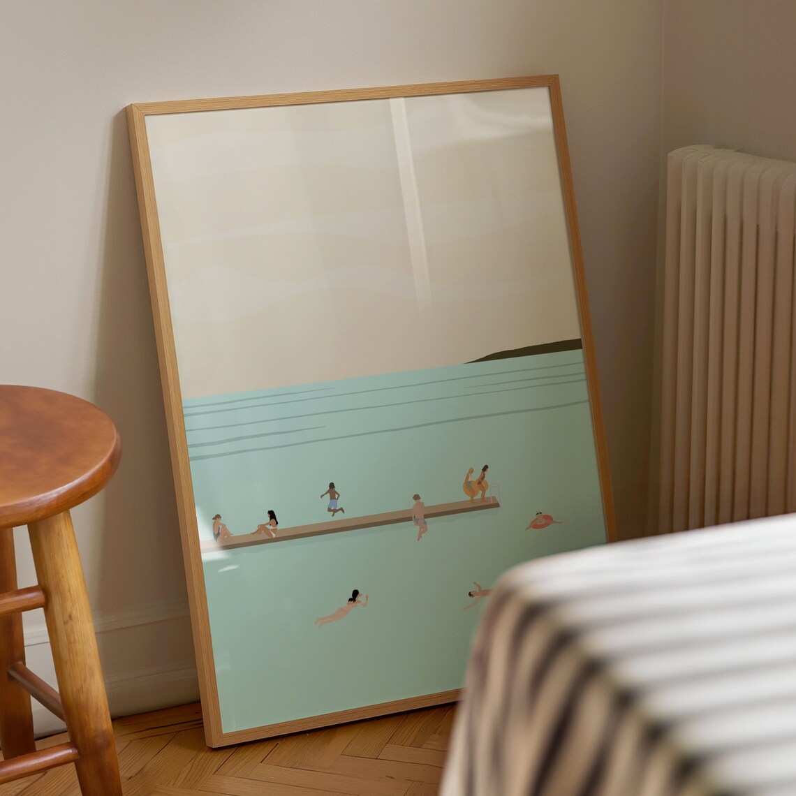 Tiny People Swimming In Lake Art Print, Minimalist - Image 4