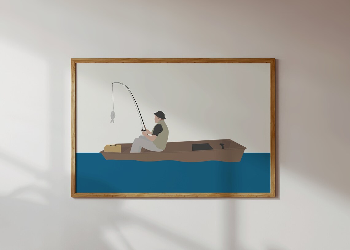 Old Man Fishing Minimalist Ocean Art Print - Image 3