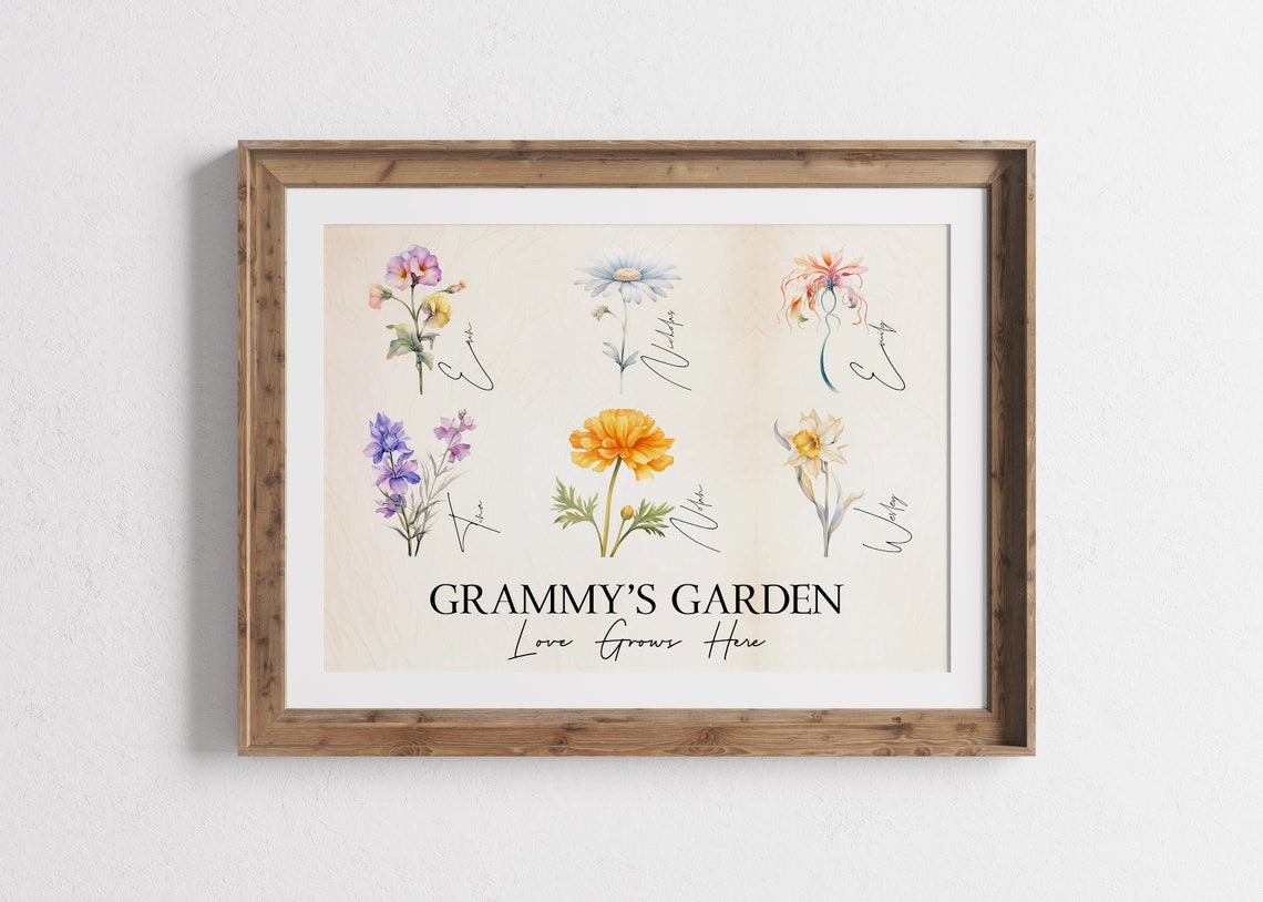 Grammy's Garden Birth Flower Poster Personalized Floral Gift for Her - Image 2