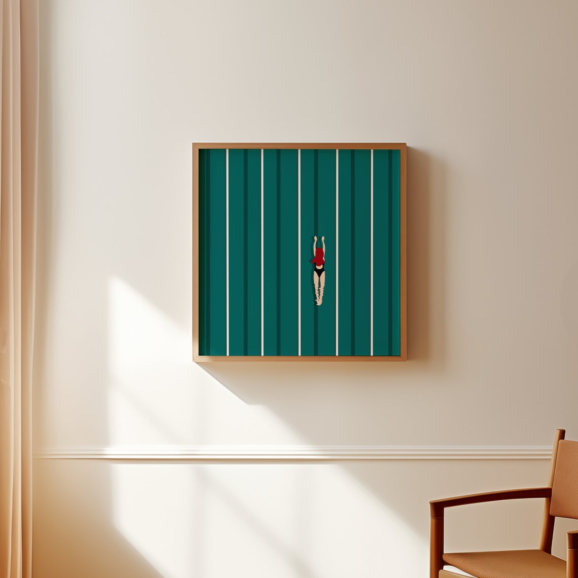 Woman Diving Into Emerald Green Pool Retro Swim Minimalist Poster - Image 3