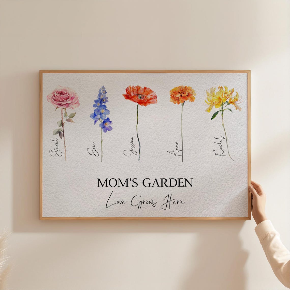 Moms Garden Love Grows Here Birth Flower Names Custom Art Poster