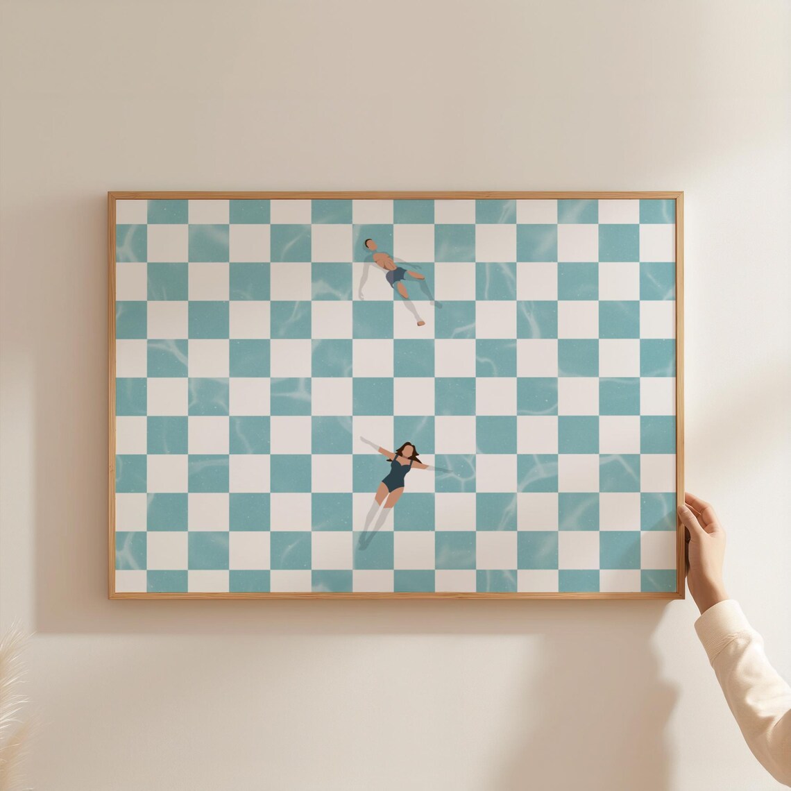 Retro Checkerboard Pool Swim Poster, Beach Wall Art