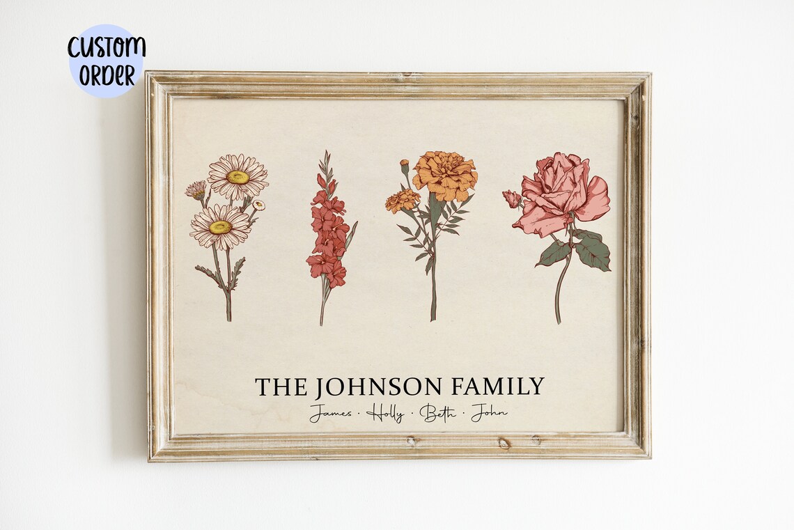 Family Birth Flower Garden Art Print, Personalized Gift