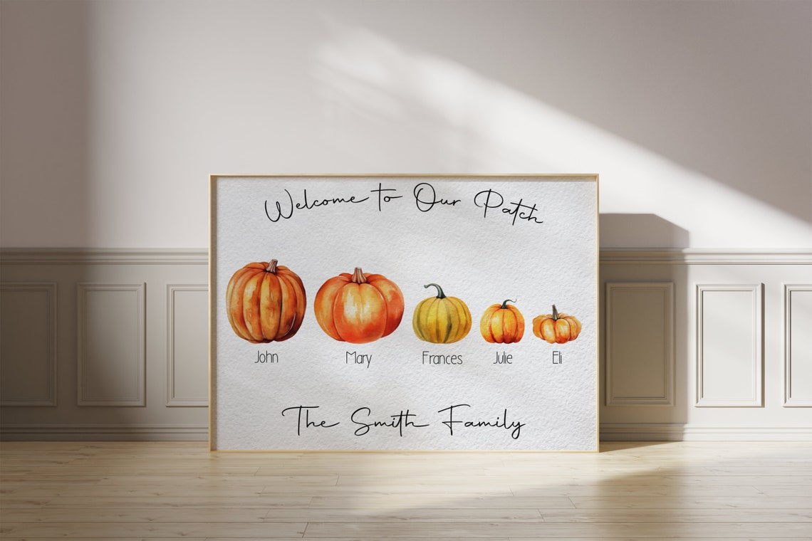 Welcome To Our Patch Watercolor Pumpkin Family Custom Name Fall Poster - Image 4