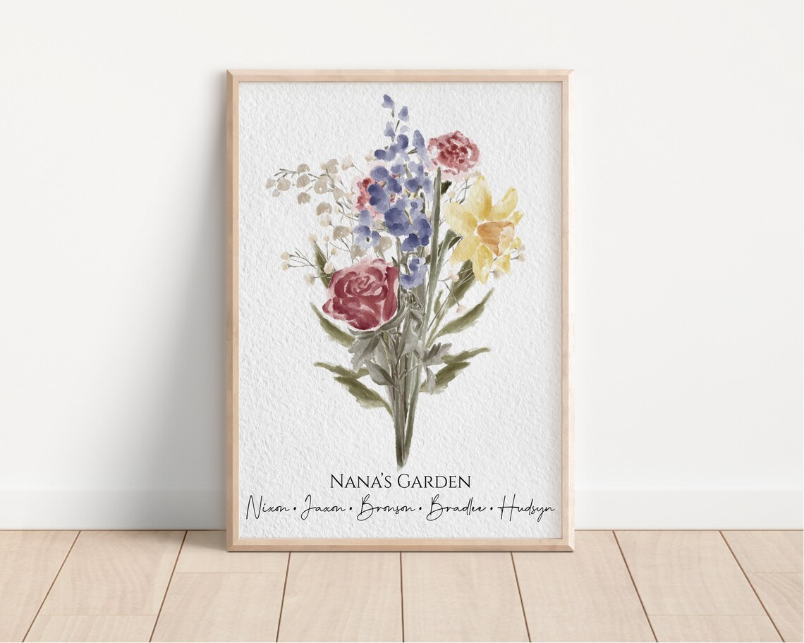 Family Flower Bouquet Watercolor Birth Month Flower Art - Image 4