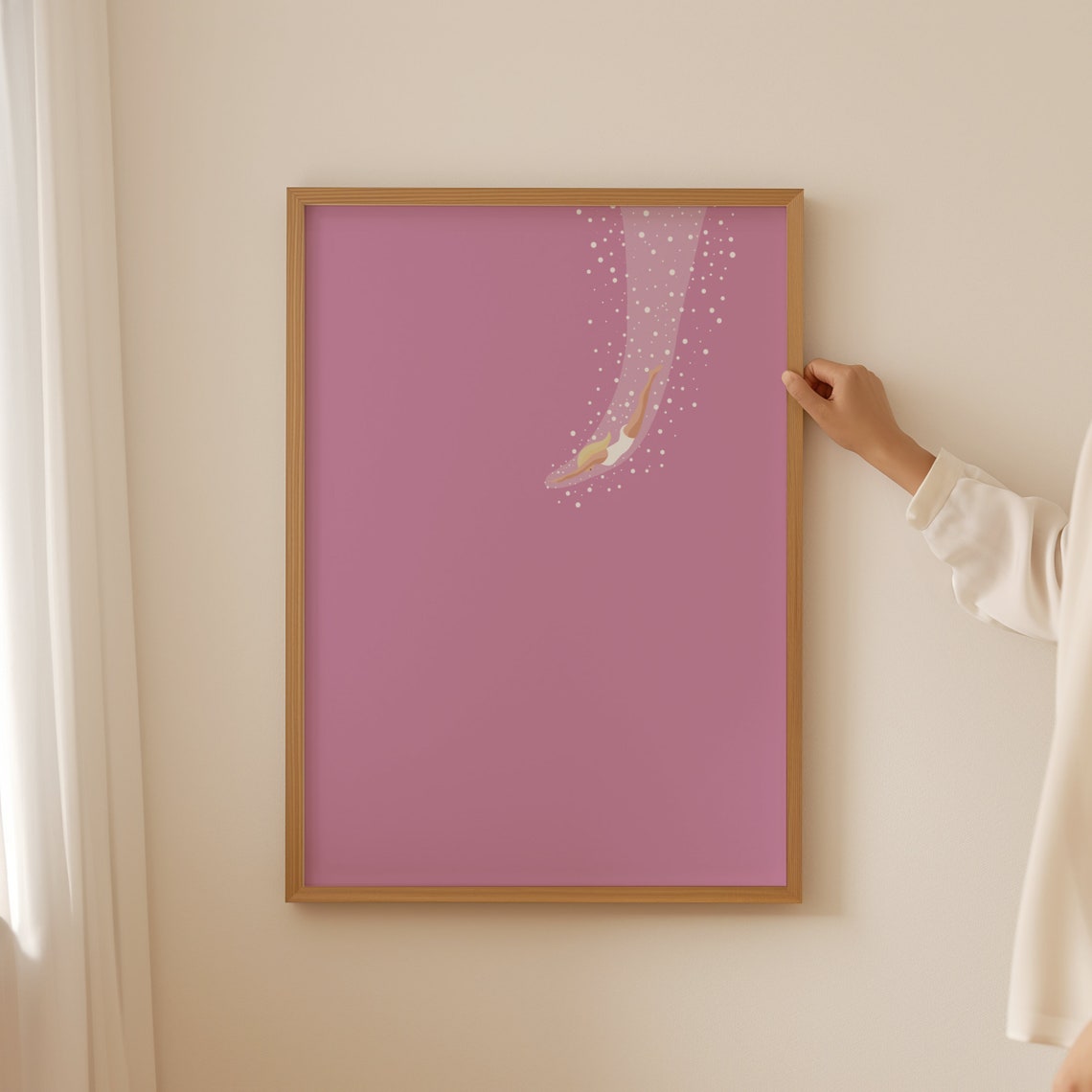 Woman Diving Bold Pink Minimalist Abstract Swim Art Statement Poster