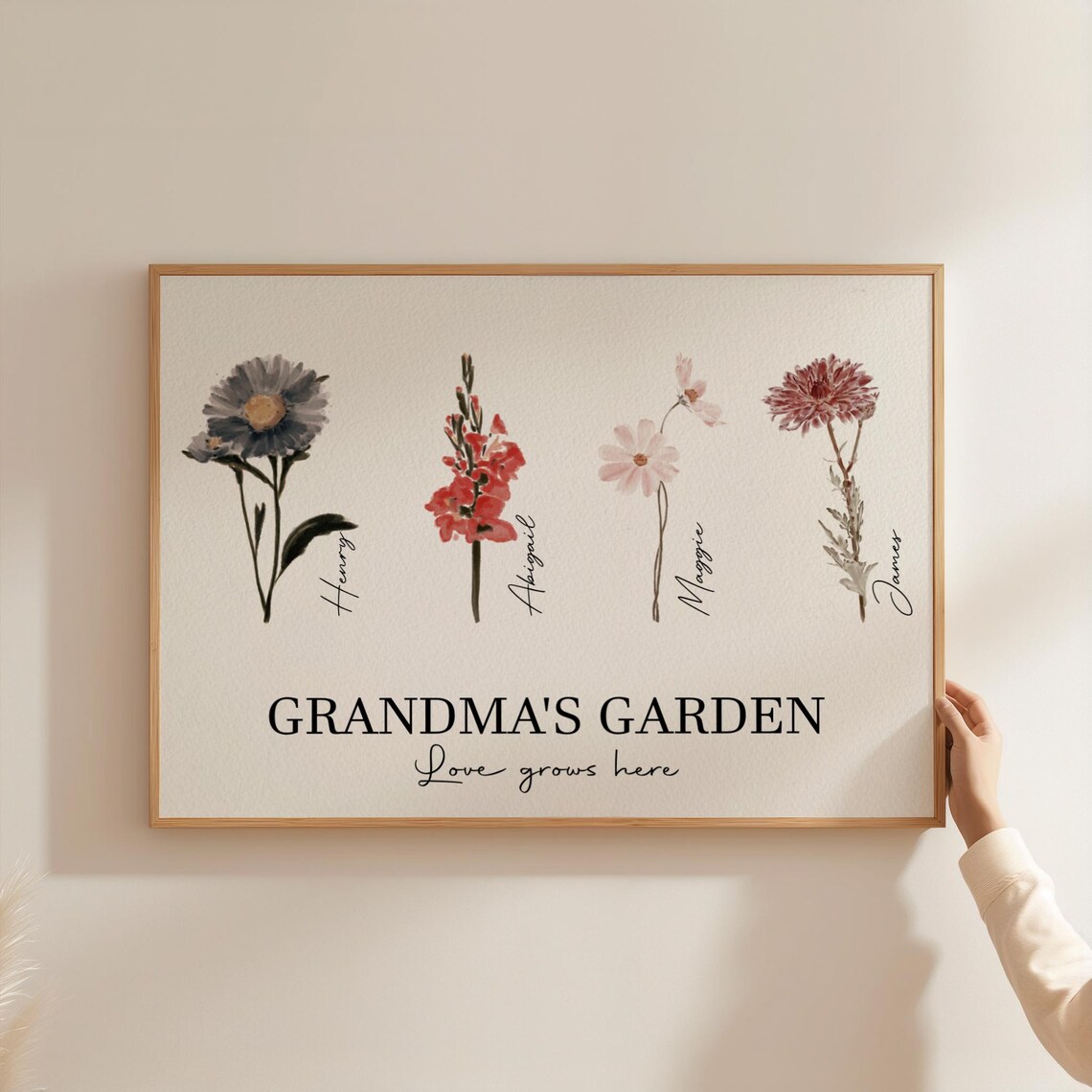 Grandma's Garden Birth Month Flowers Watercolor Art Print
