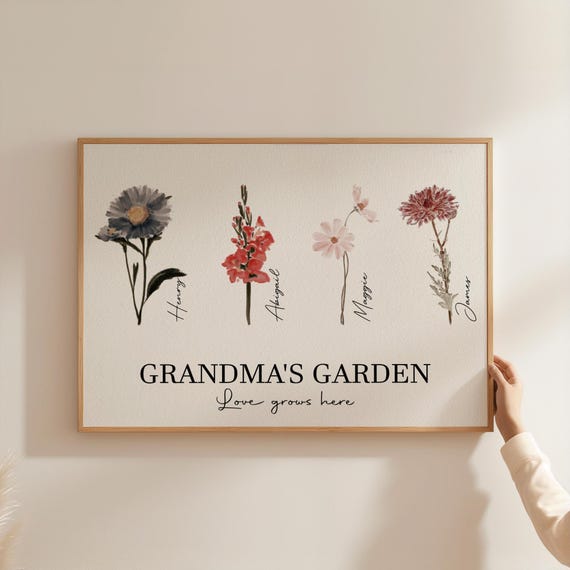 Grandma's Garden Birth Month Flowers Watercolor Art Print