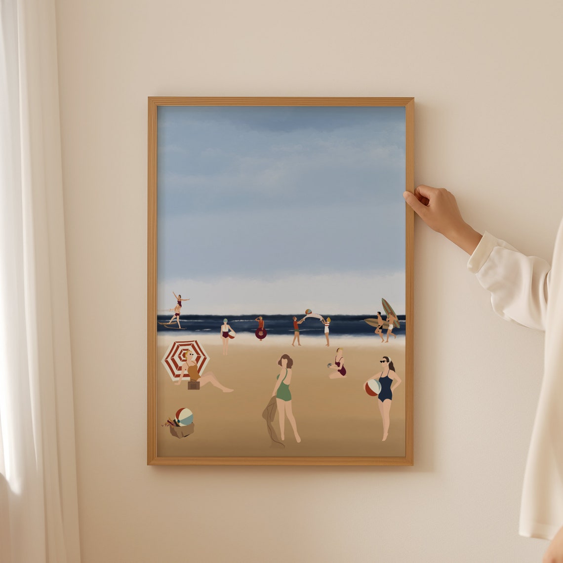 Vintage Beach Day Retro Coastal People Summer Scene Art Poster