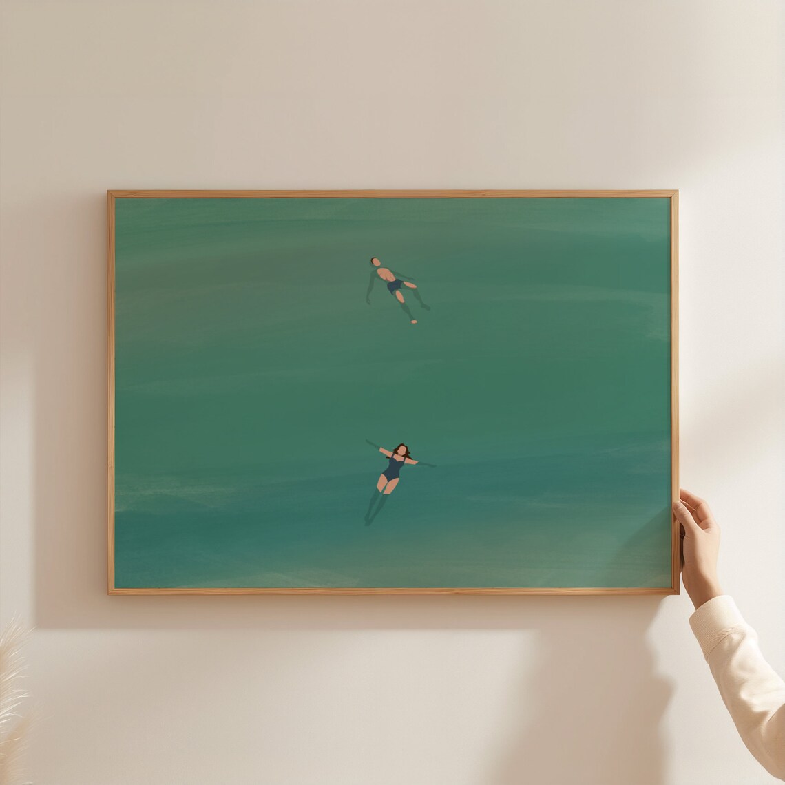 Man and Woman Floating in Water, Beach Poster