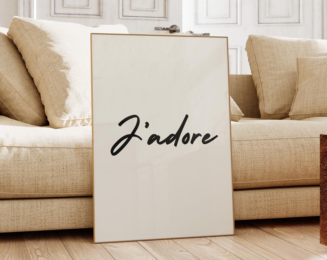 J'adore French Word Chic Black Brush Script Minimalist Poster
