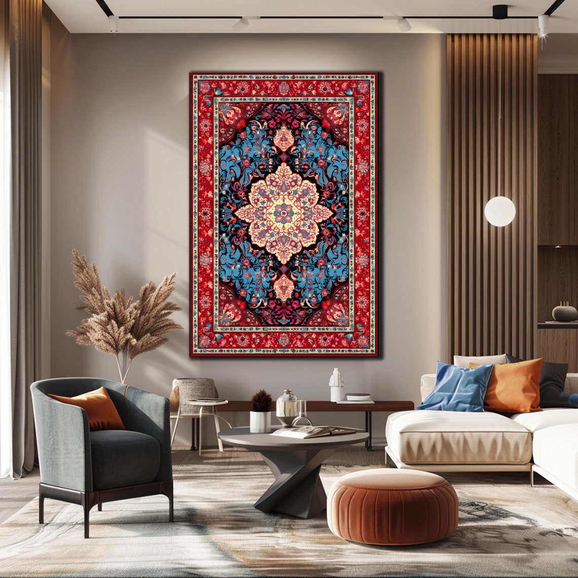Turkish Carpet Mandala Red Blue Ornate Ethnic Rug Pattern Art Poster