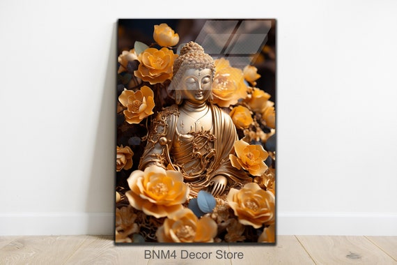 Tempered Glass Buddha Wall Art Gold Buddha Glass Hindu Wall Art Housewarming Gifts Buddhism Wall Decor Wall Hangings Large Wall Art