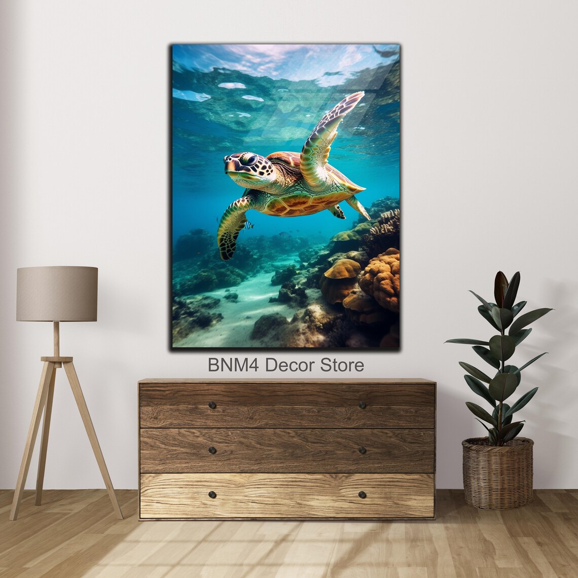 Sea Turtle Tempered Glass Wall Art, Ocean Sea Life Decor