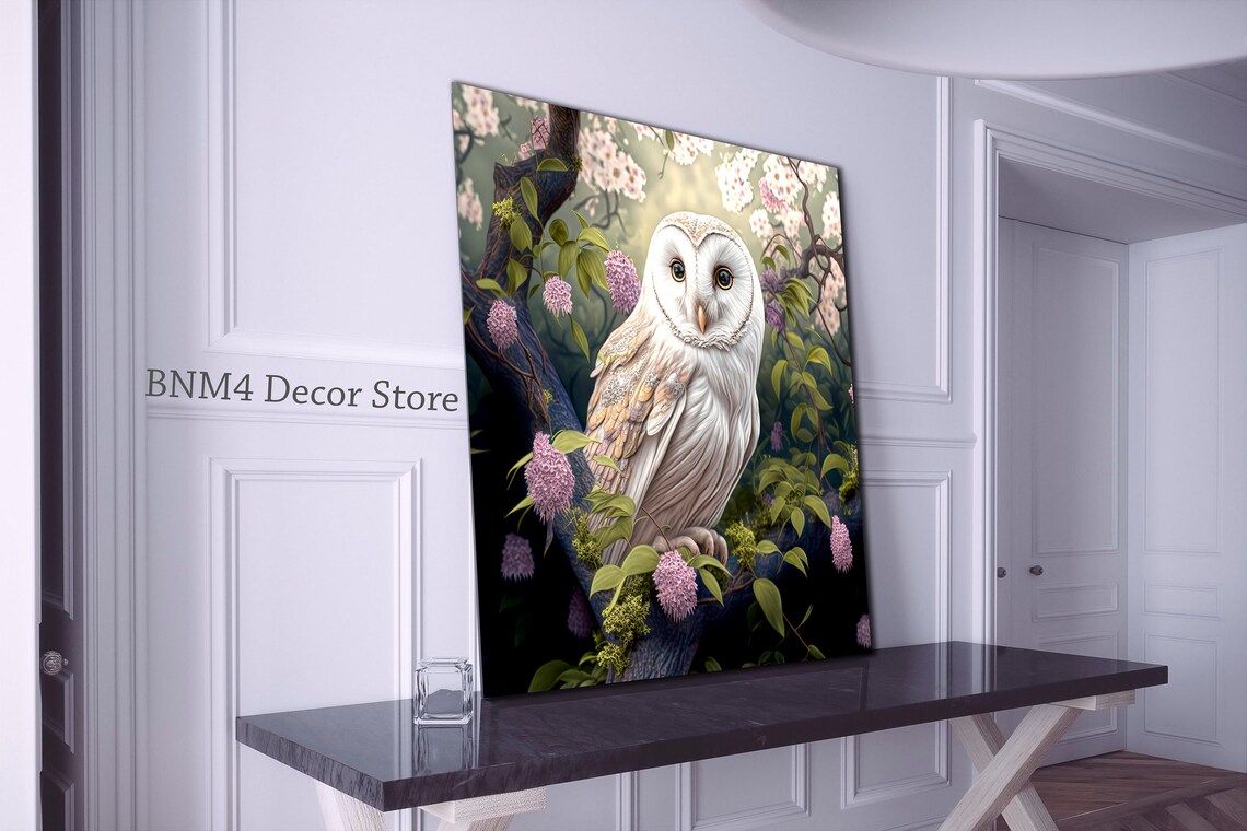 Owl and Flower Wall Art Print, Modern Animal Decor