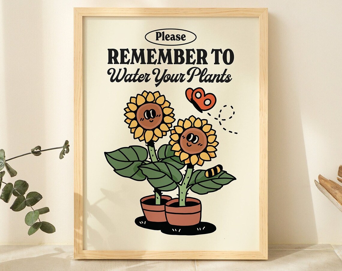 Retro Plant Quote Art Print, Neutral Green Decor