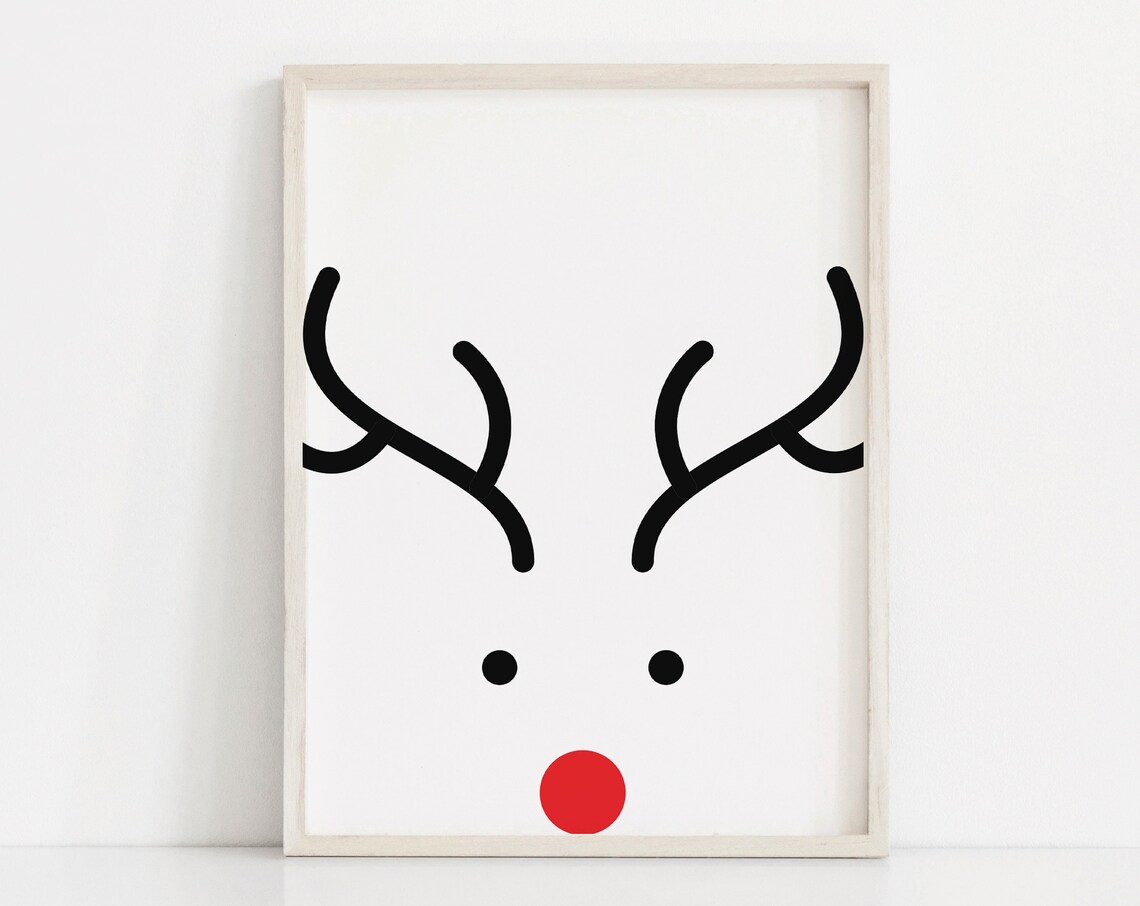 Reindeer Face Minimalist Black Red Christmas Holiday Wall Art